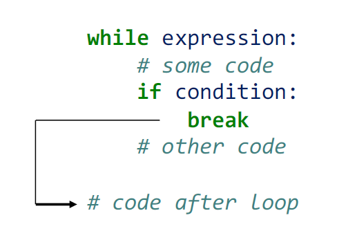 The break statement will redirect the flow of the program to after the loop