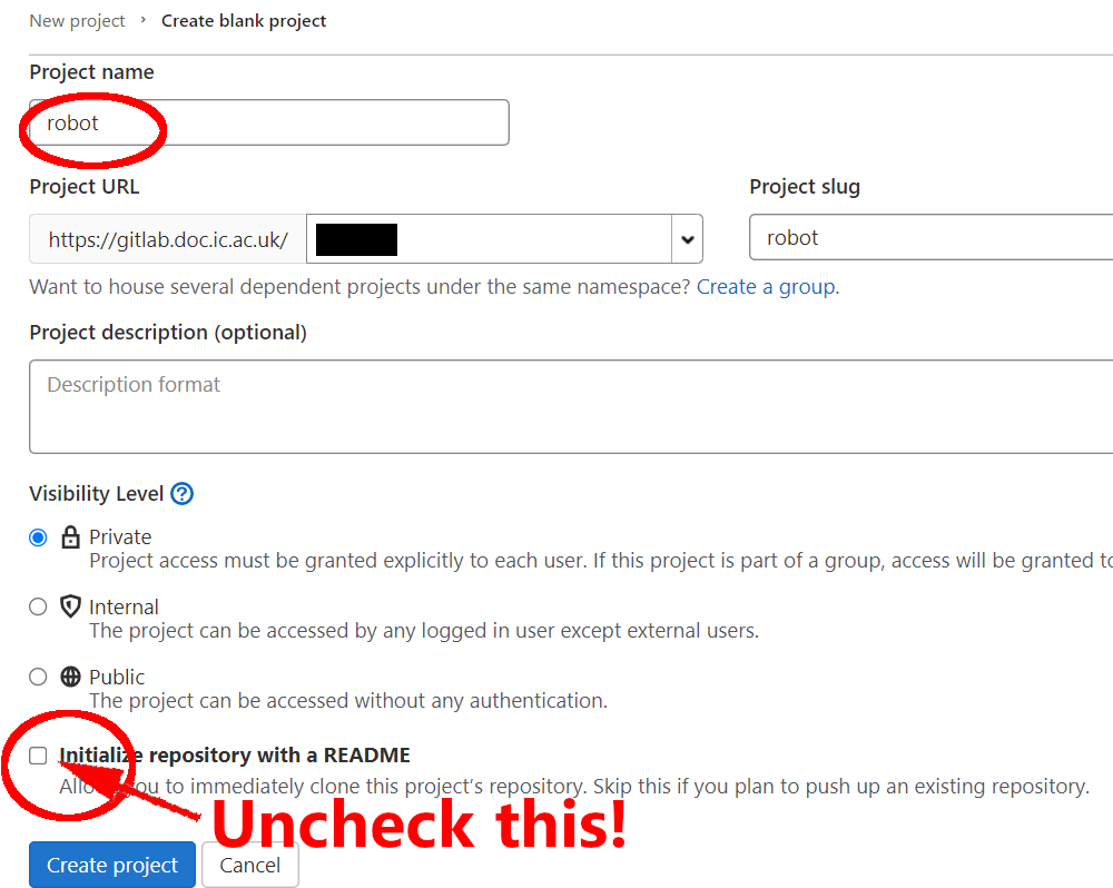 Fill in details of blank project on GitLab